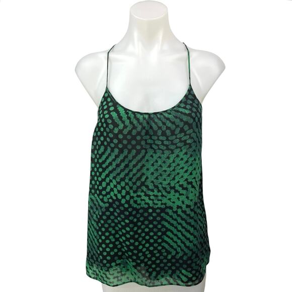 Theory Green Black 100% Silk Polka Dots Scoop Neck Camisole Tank Top Size S - Picture 1 of 5